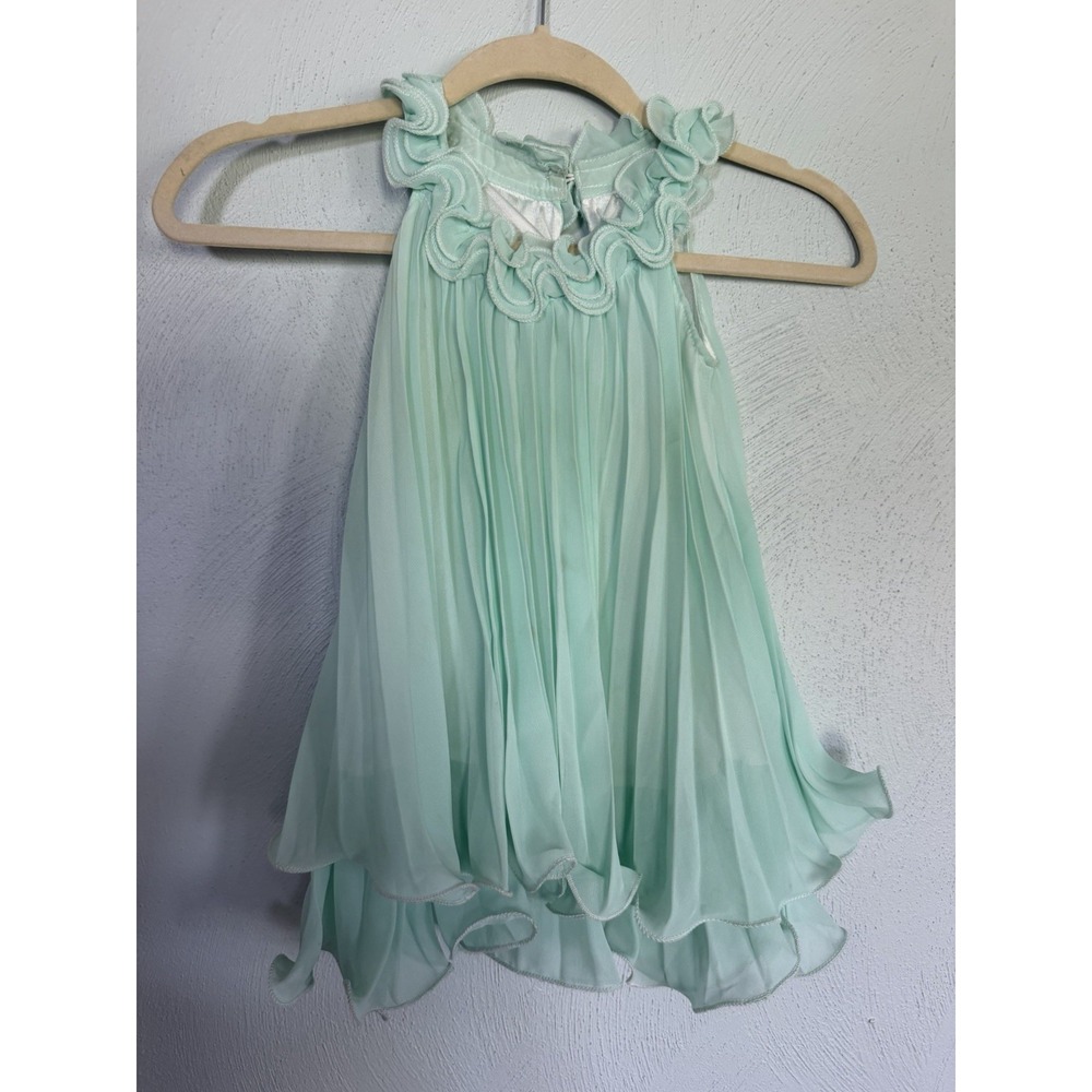 Mint Green Sleeveless Pleated Chiffon Ruffled Collar Dress Girls Size 13